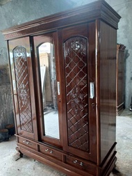 lemari pakaian 3 pintu sliding full kayu asli jati tua