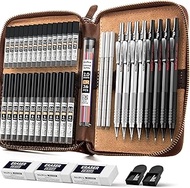 Nicpro 44PCS Black Metal Mechanical Pencil Set in Leather Case, Art Drafting Pencil 0.5, 0.7, 0.9 mm