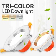 Led Downlight Tri-colour Recessed Down Light Round Panel Lighting 5W 7W 9W 12W 18W 3 Colour Led Ceiling Spot Lights For Living Room Aisle Home Lamp