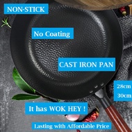 30cm Hand-Made Non-Stick Flat Base Cast Iron Pan w Scale, ZhangQiu Frying Wok Hey Pan, Gas &amp; Induction Stove Usable