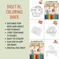 Kawaii Coloring Book with sample| Glass & Food Digital Book | Digital Coloring Book Kids and Adults 