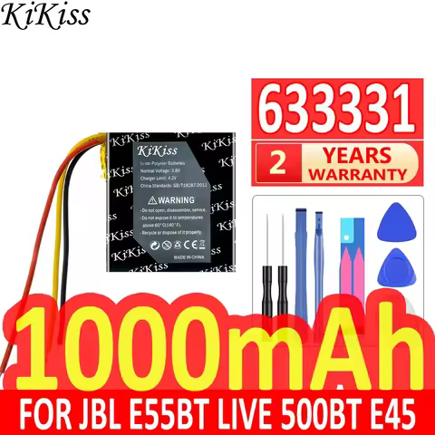 1000mah KiKiss Powerful Battery 633331 (753030) For JBL MP3 MP4 DVD E55BT LIVE 500BT E45 DVR Driving