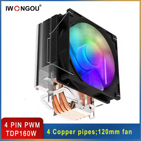 IWONGOU X99 Processor Cooler 4 Heatpipes RGB Fan Cooler for LGA 2011 Silent CPU Fan for Intel LGA115