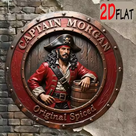 Captain Morgan Pirate Rum Barrel Tin Sign - Vintage Durable Metal Plaque Wall Decor, Tavern Pub Man 