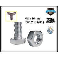 Skru Rak Besi Lubang (M8 x 16mm) / Screw Bolts and Nuts for Slotted Angle Bar