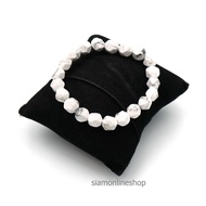 HOWLITE diamond face หินฮาวไลท์ แบบเหลี่ยมเพชร หินใจเย็น เลือกขนาดเม็ดหินได้ (6-12 มม.) สร้อยข้อมือห