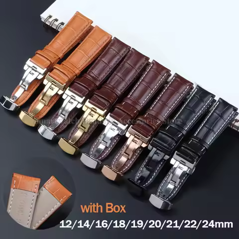 Leather Watch Strap for Seiko for Rolex Universal Bracelet Butterfly Clasp Strap 12mm 14mm 16mm 18mm