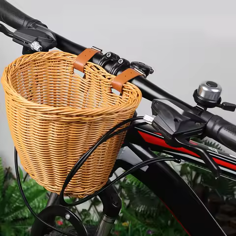 Braided Bicycle Basket Bicycle Bell Removable Imitation Rattan Bicycle Basket Waterproofing Bicycle