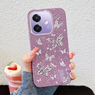 YBD INS Phone Case For OPPO A3X 5G 4G A18 A38 A58 4G A3 5G 4G Full Screen Silver Butterfly