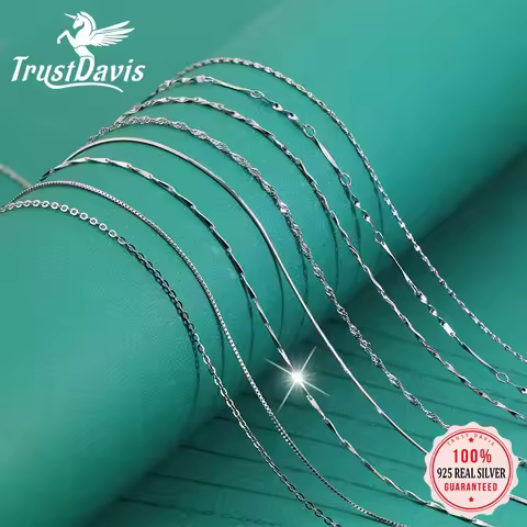 Trustdavis Genuine 925 Sterling Silver Water-wave Snake Box Chain For Woman 40cm/45cm 0.7/0.8mm Chai