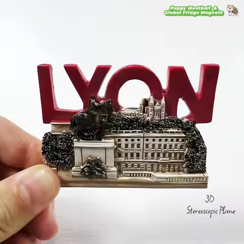 Lyon France Vintage 3D Stereoscopic Magnetic Refrigerator Magnet Travel Souvenir Architecture Landsc