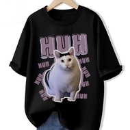T-Shirt with Cat and HUH Print for Casual Wear