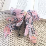 櫻花粉/ 花草鉛筆畫香蕉夾 相交夾 髮圈 髮束 馬尾夾 彈簧夾 髮叉