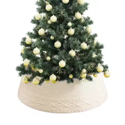 Knitted Christmas Tree Collar Knitted Christmas Tree Skirt Cream Rhombic Edge Christmas Tree Stand C