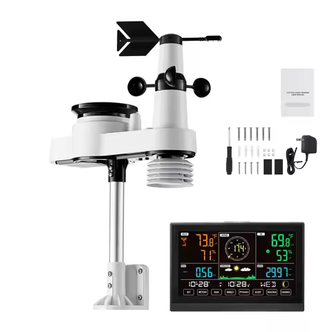 SucceBuy 5-in-1 Wireless Weather Station 7.5-Inch VA Display Solar Powered Outdoor Sensor, Rain Gaug