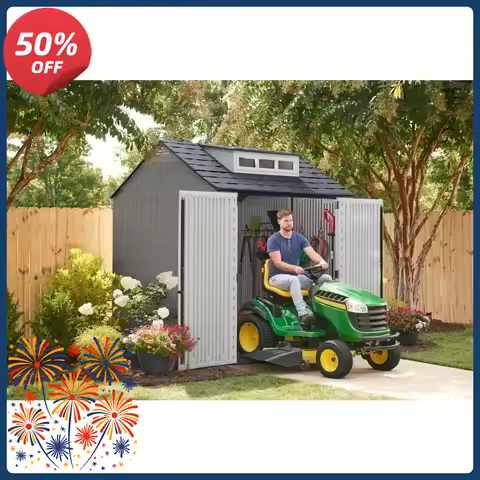 Hot salesResin Outdoor Storage Shed With Floor (7 x 7 Ft), Weather Resistant, Gray, Organization for