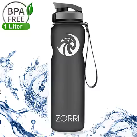 ZORRI Large Black Water Bottle Fashion Outdoor Sports 1 Litre Plastic Eco-Friendly Bottles Cycling T