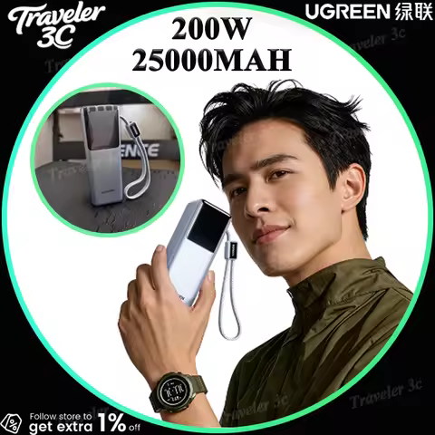 2026 Ugreen PB728 200W 25000MAH Portable Power Bank With Screen And 65cm Data cable Cell Phone Power