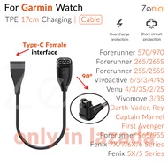 Zenia 1m/17cm Smart Watch Charger Adapter USB-A Type-C Elbow Female Charging Cable for Garmin Fenix