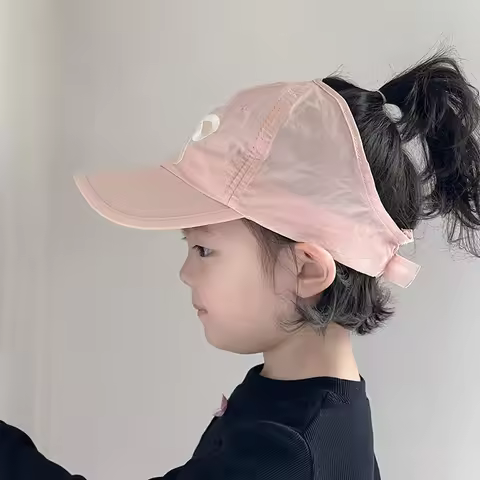 Kids Ponytail Empty Top Duckbill Hats Summer Sun Hat Children Embroidery Bow Baseball Cap 2-8Year Qu