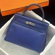 98新 Hermes kelly 28 7T电光蓝 银扣 epsom皮 Q刻 配钥匙锁 肩带