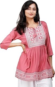Short Kurti for Women | Indian Tunic Tops for Women | Indian Ethnic Tunic Top | Embroidered Tops 3/4