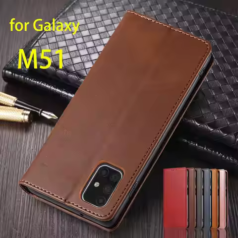 Leather Case for Samsung Galaxy M51 Flip Case Card Holder Holster Magnetic Attraction Cover Case M51