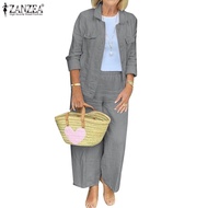 ZANZEA Women Europe Street Fashion Lapel Jacket And Casual Wide Leg Loose Pants Set