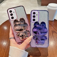 Phone Back Case For Samsung Galaxy A35 Glitter Makeup Mirror Rabbit Folding Stand Soft Silicone Sams