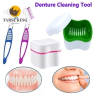 TARSURESG Dentures Container with Basket Durable Cleaning Tool Double-layer Cleaner Brush