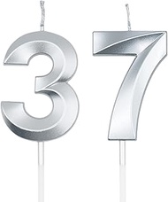 Silver 37th & 73rd Birthday Candles for Cakes, Number 37 73 Candle Cake Cupcake Topper for Birthday 