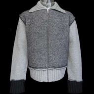 國際設計師ANN MAX品牌Afternoon黑灰拼接拉鍊長袖羊毛外套 義大利製M-K-C13