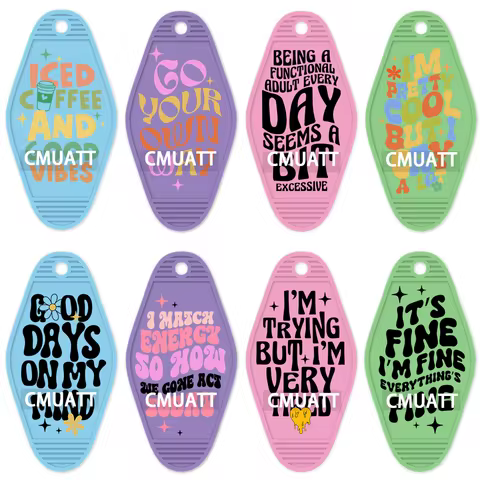 8PCS Motel Keychain UV DTF Sticker Custom Lable Being A Good Day Positive Quotes Designs Inspiration