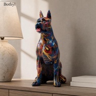 Bothyi Doberman Statue Upright Ears Doberman Figurine Stylized Patterned Resin Dog Sculpture for Hom