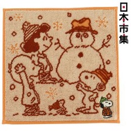 史諾比 - 日版Snoopy 史努比家族 雪人 聖誕節慶 橙色 純棉毛巾手帕【市集世界 - 日本市集】