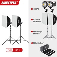 Ambitful 160Ws Studio Continuous Light Kit 2x 80W LED Light + 2x 60x60cm Bowens mount Softbox + 2x 1