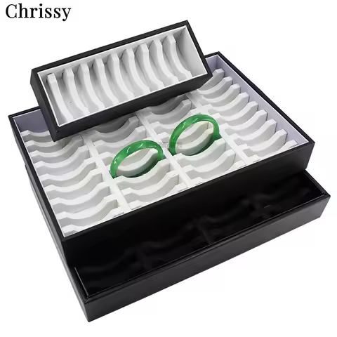 Bangle Jewelry Display Case 40 Slots Leatherette Compartments Jade Gold Bracelet Tray Bangle Storage
