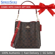 Coach Handbag In Gift Box Crossbody Bag Mollie 22 In Signature Canvas Bucket Brown 1941 Red # CA582