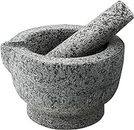 Granite Mortar and Pestle Set – Guacamole Bowl Traditional Molcajete, Large 15Fl Oz 2 Cup Capacity, Natural Stone Grinder with Pouring Spout + Bonus Recipe Ebook, Anti Slip Pad, Organic Cleaning Brush