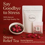 Hocha Stress Relief Tea | 22 Years Aged Puer + Premium Rose | Calm, Relax & De-Bloat | 10 Teabags | 