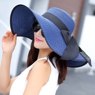 Summer Female Sun Hats Visor Hat Big Brim Classic Bowknot Folding Straw Hat Casual Outdoor Beach Cap For Women UV Protection Hat