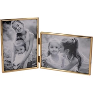 Vertical Horizontal Combo- Double 4 by 6 Inch Metal Folding Picture Frames-(1 Landscape and 1 Portra