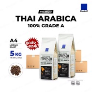 Bluekoff A4 Medium Roast (คั่วกลาง) ถุงสีขาว เมล็ดกาแฟไทย อราบิก้า 100% Premium เกรด A ยกลัง 5 กิโลก