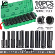 BOSLH 10 Pieces/Set Hex Shank Electric Wrench Set Long Socket Block 1/2'' 4 Inches