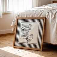 Black and White Striped French Cafe Print, Minimalist Illustration, Digital Downloads, Art Print, Gi