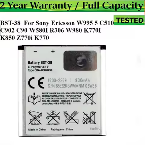 New BST-38 Battery For Sony Ericsson W995 5 C510 C902 C90 W580I R306 W980 K770I K850 Z770i K770 930m
