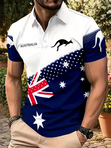 Summer Hot Selling Australian Color Blocked Style Comfortable Charm Blue Golf Polo Shirt Men Fashion