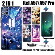 2 IN 1 BTS Case with Tempered Glass For Itel A57 Itel A57 Pro Phone Case and Curved Ceramic Screen Protector