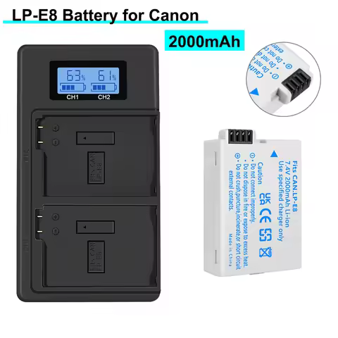 LP-E8 LP E8 Camera Battery 2000mAh LPE8 battery with LCD USB Battery for Canon Rebel T3i T2i T4i T5i