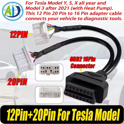 12Pin 20pin to OBD2 For Tesla Model X/S/3/Y OBD Adapter For Tesla OBD2 Diagnostic Cable OBD Connecto